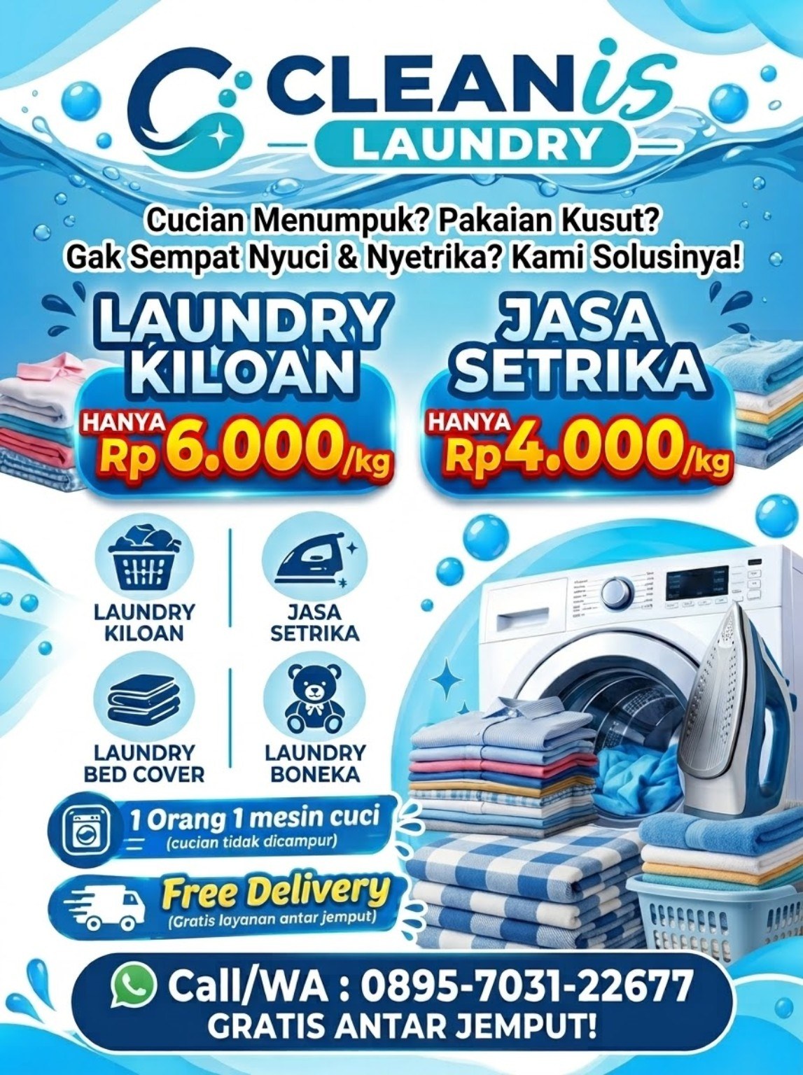 Poster layanan CLEANis Laundry dan daftar harga